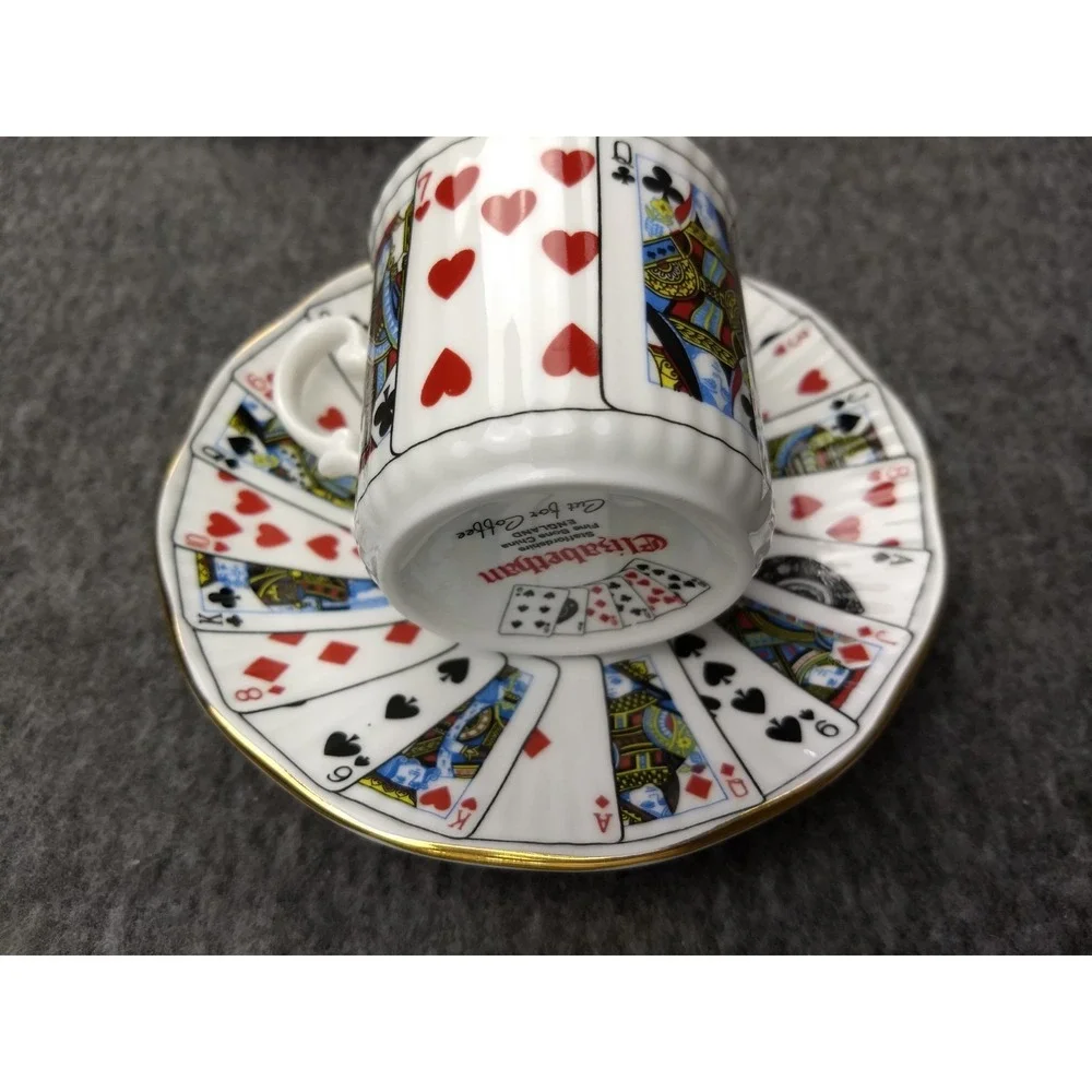 Elizabethan Playing Cards‎ Demitasse Cup & Saucer Set/4 Cut for Coffee England